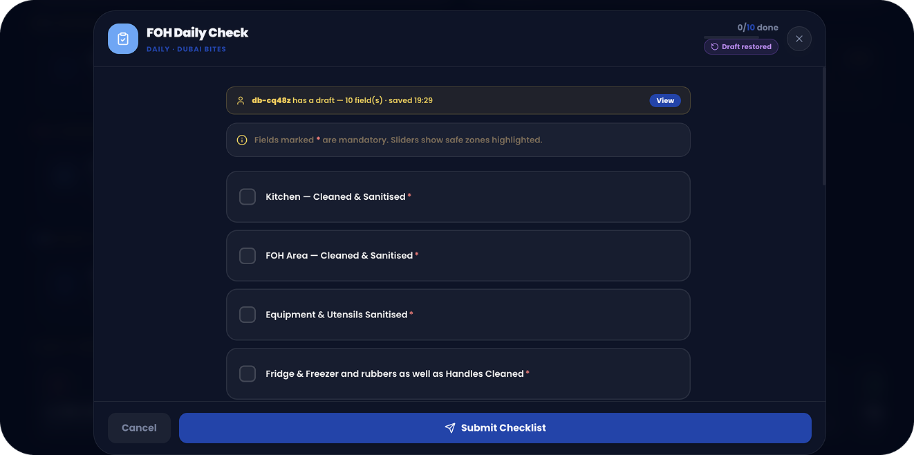 Customising checklists